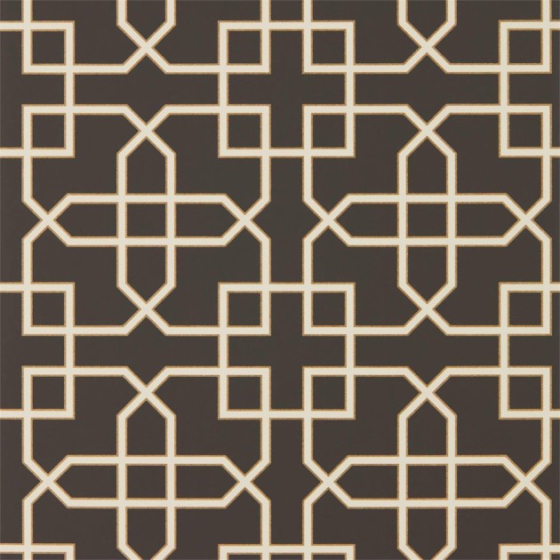 Sanderson DGLW216662 Glasshouse Hampton Trellis Charcoal - tapeta w kratownicę