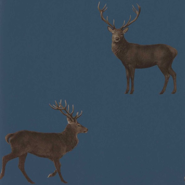 Sanderson DYSI216620 Elysian Evesham Deer Indigo - tapeta w jelenie