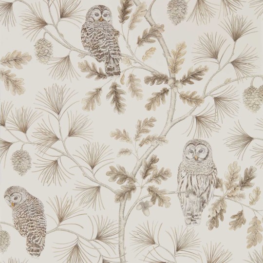 Sanderson DYSI216598 Elysian Owlswick Linen - tapeta w sowy