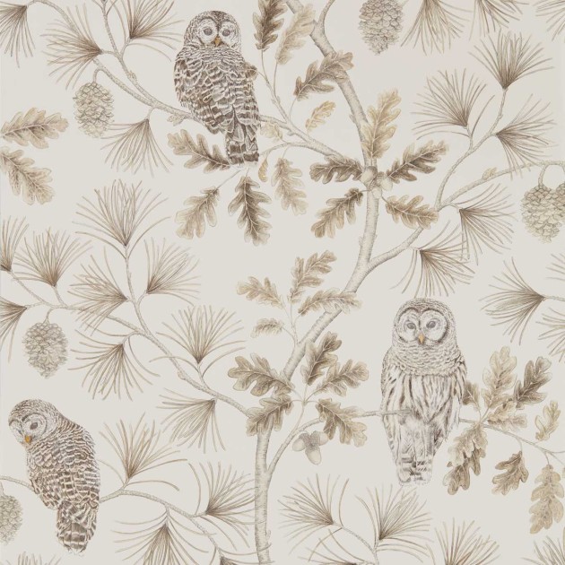 Sanderson DYSI216598 Elysian Owlswick Linen - tapeta w sowy