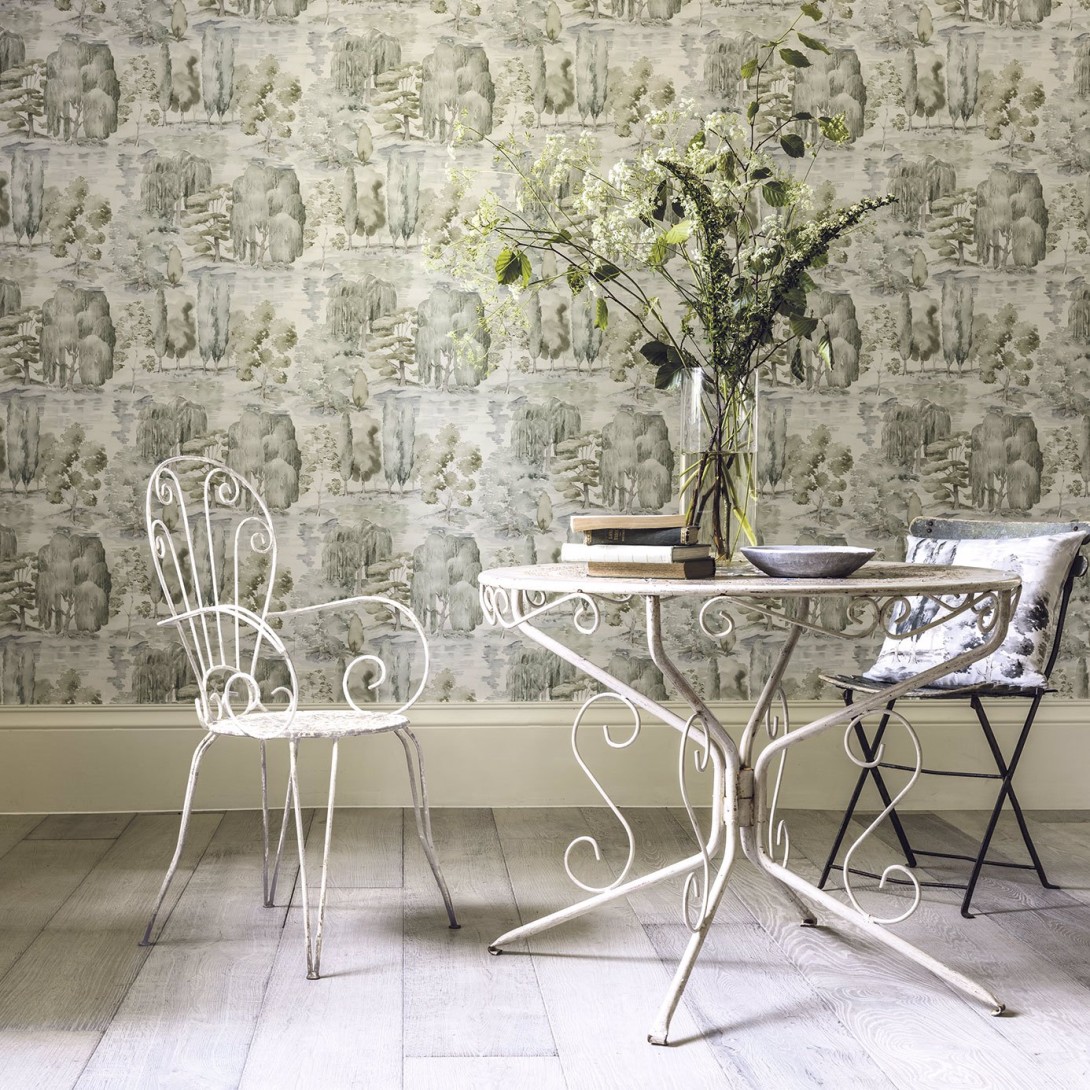 Sanderson DWAP216280 Waterperry Waterperry Ivory/Stone - tapeta w drzewa
