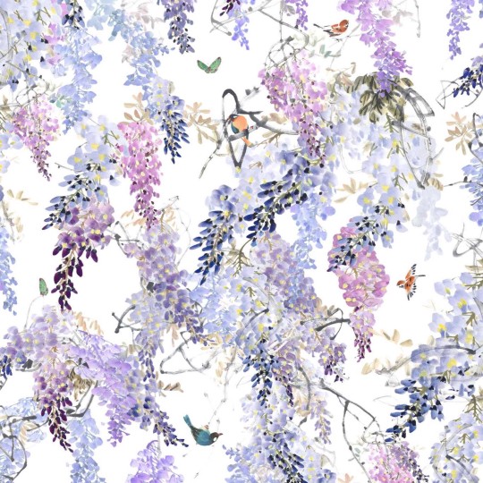 Sanderson DWAP216296 Waterperry Wisteria Falls Panel A Lilac - mural w kwiaty wisterii