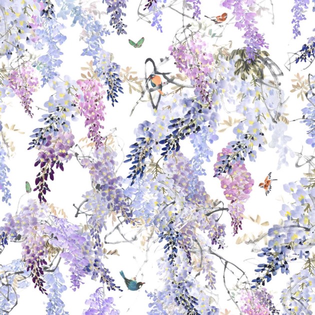 Sanderson DWAP216296 Waterperry Wisteria Falls Panel A Lilac - mural w kwiaty wisterii