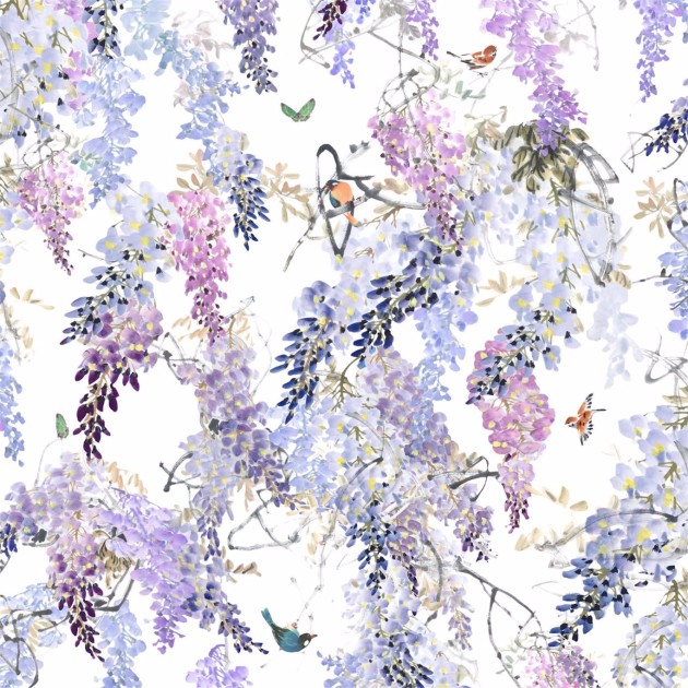 Sanderson DWAP216297 Waterperry Wisteria Falls Panel B Lilac - mural w kwiaty wisterii