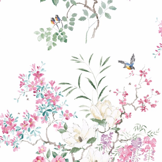 Sanderson DWAP216305 Waterperry Magnolia & Blossom Panel A Blossom/Leaf - mural w kwiaty i ptaki