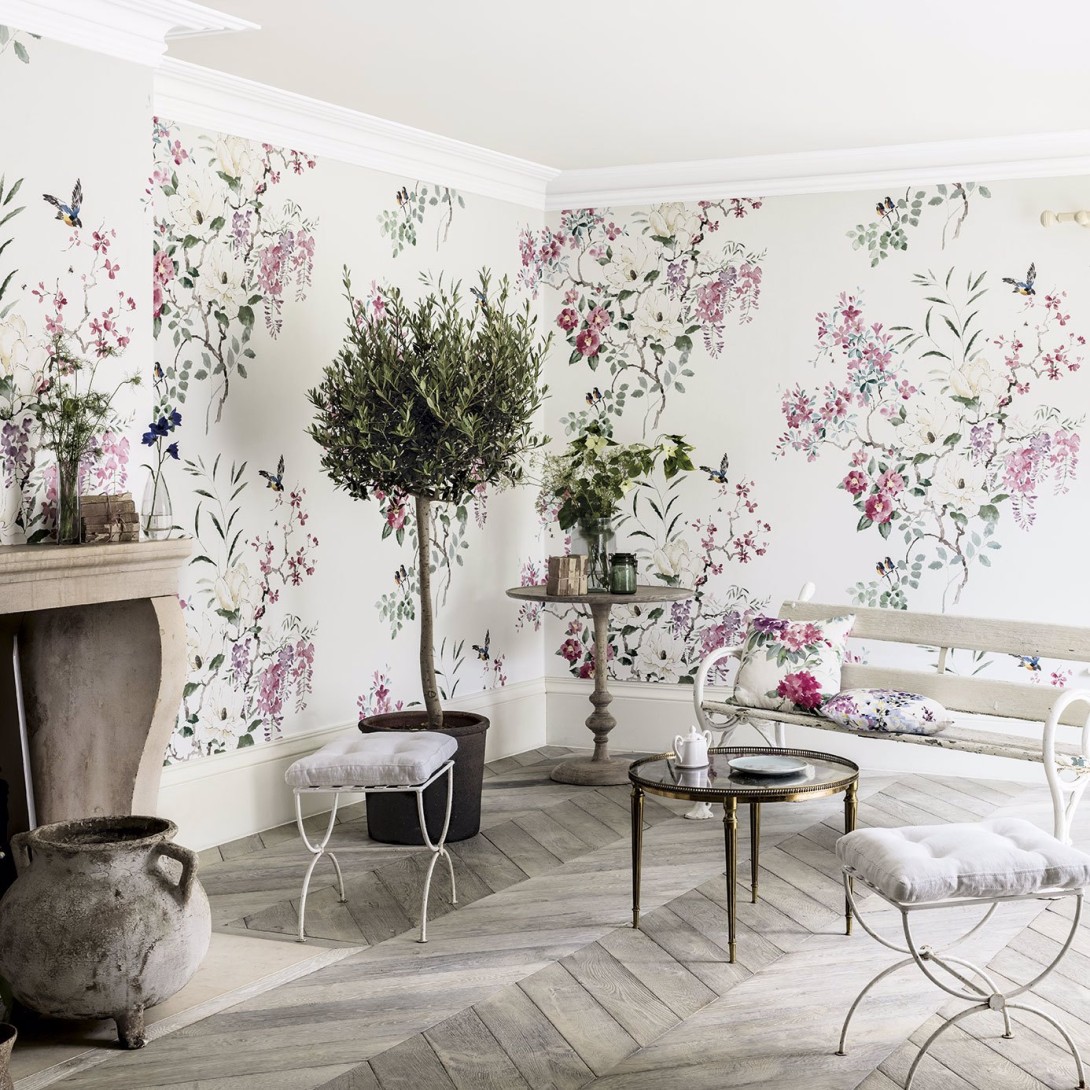 Sanderson DWAP216305 Waterperry Magnolia & Blossom Panel A Blossom/Leaf - mural w kwiaty i ptaki