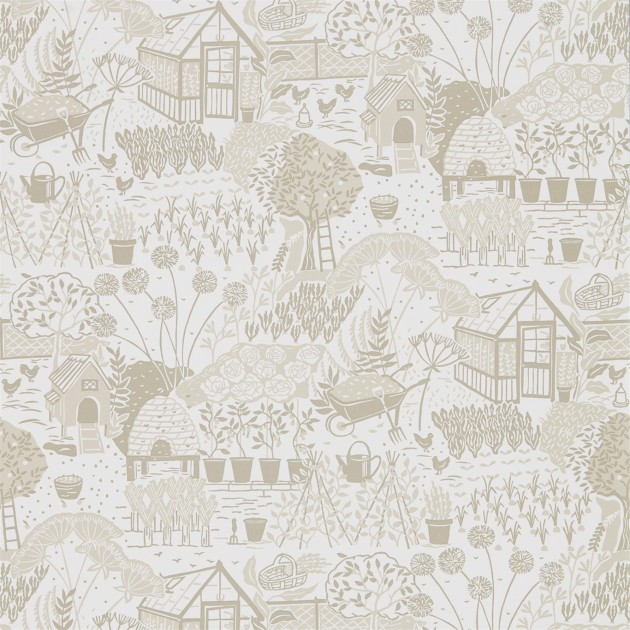 Sanderson DHPO216353 Sanderson Home The Allotment Linen - tapeta w sceny ogrodowe