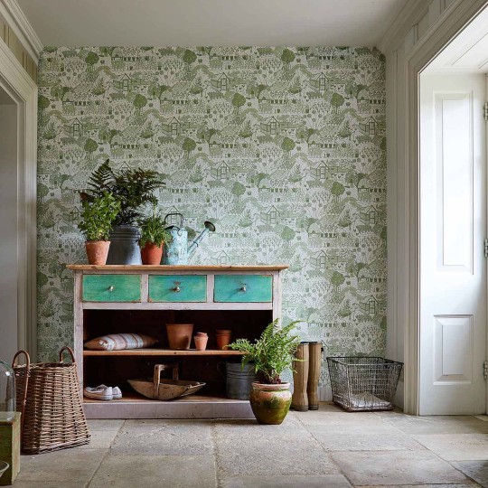 Sanderson DHPO216353 Sanderson Home The Allotment Linen - tapeta w sceny ogrodowe