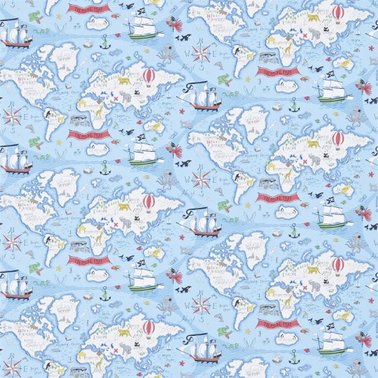 Sanderson DLIT214038 Sanderson Home Treasure Map Sea Blue - tapeta w mapy