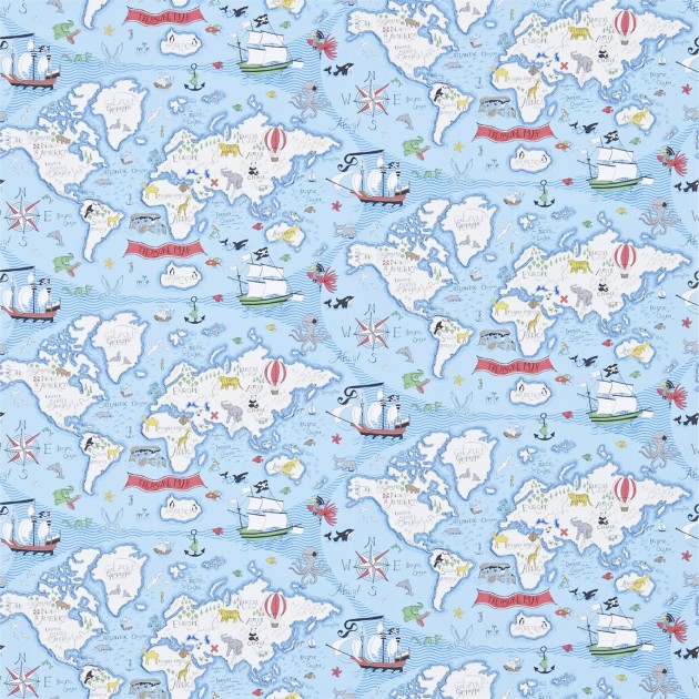 Sanderson DLIT214038 Sanderson Home Treasure Map Sea Blue - tapeta w mapy