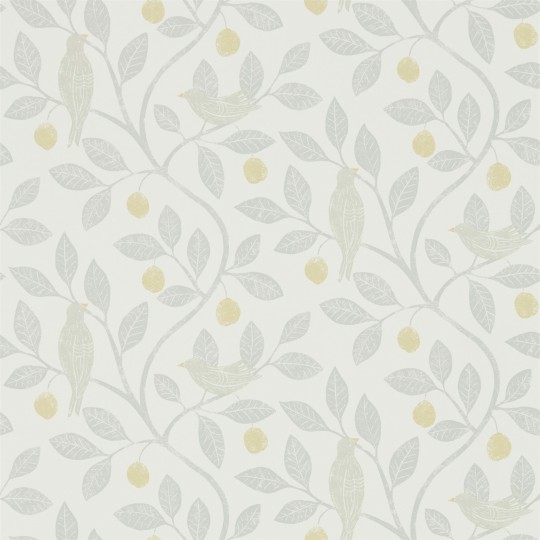 Sanderson DHPO216363 Sanderson Home Damson Tree Dijon/Mole - tapeta w gałęzie i ptaki
