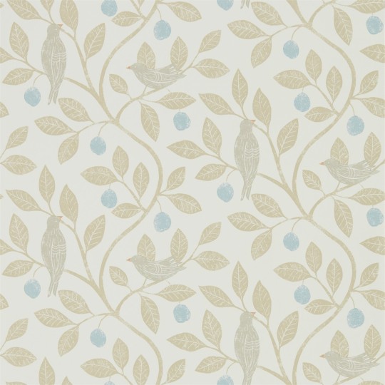 Sanderson DHPO216364 Sanderson Home Damson Tree Denim/Barley - tapeta w gałęzie i ptaki