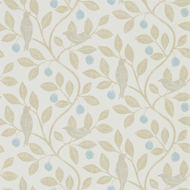 Sanderson DHPO216364 Sanderson Home Damson Tree Denim/Barley - tapeta w gałęzie i ptaki
