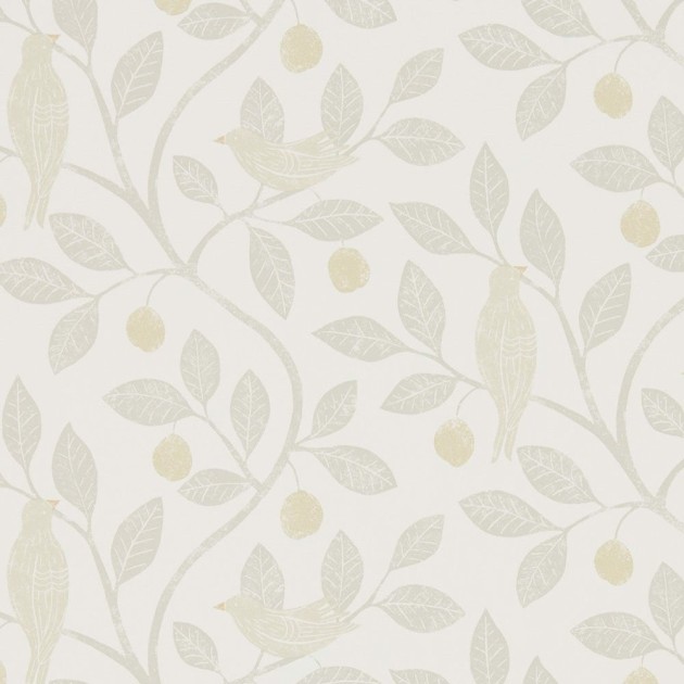 Sanderson DHPO216366 Sanderson Home Damson Tree Linen/Honey - tapeta w gałęzie i ptaki