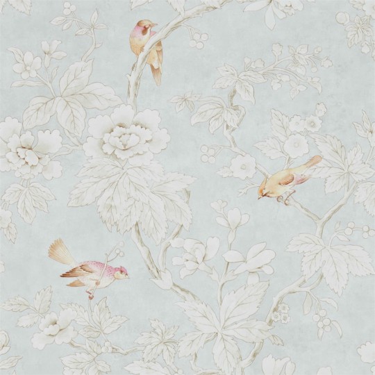 Sanderson DDAM216388 Chiswick Grove Chiswick Grove Silver - tapeta w ptaki i kwiaty