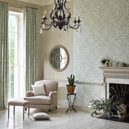 Sanderson DDAM216409 Chiswick Grove Osier Willow/Cream - tapeta w liście wierzby