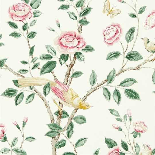 Sanderson DCPW216795 Caspian Andhara Rose/Cream - tapeta w rajskie ptaki i kwiaty
