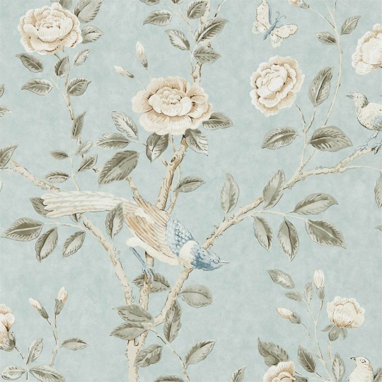 Sanderson DCPW216797 Caspian Andhara Dove/Cream - tapeta w rajskie ptaki i kwiaty