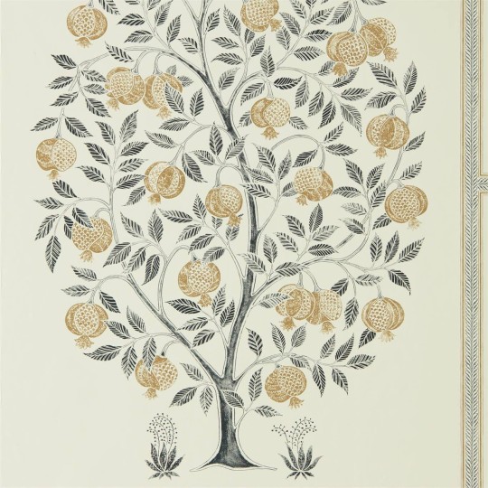 Sanderson DCPW216791 Caspian Anaar Tree Charcoal/Gold - tapeta w drzewa granatu