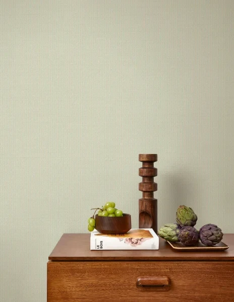 Casadeco 200537122 So Color 6 Owen Vert Amande - tapeta imitująca tkaninę w jodełkę