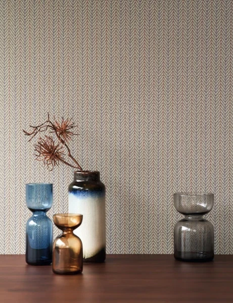 Casadeco 200537122 So Color 6 Owen Vert Amande - tapeta imitująca tkaninę w jodełkę