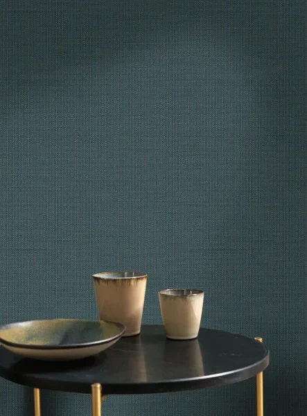 Casadeco 200532899 So Color 6 Owen Bleu Petrole - tapeta imitująca tkaninę w jodełkę