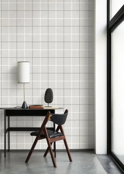 Casadeco 202039111 Tailor Made Smooth Grid Gris Duvet - tapeta imitująca tkaninę w kratę
