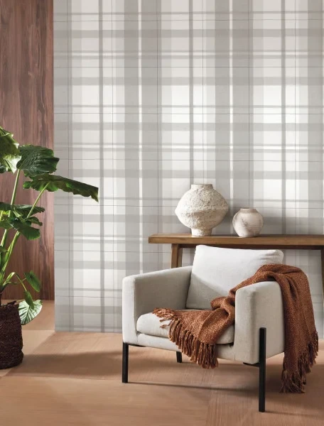 Casadeco 202059418 Tailor Made Tartan Touch Gris Duvet - tapeta imitująca tkaninę w kratę