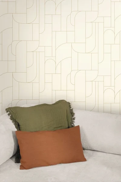 Caselio 107390199 Maison Simeon Achille Blanc or - tapeta geometryczna
