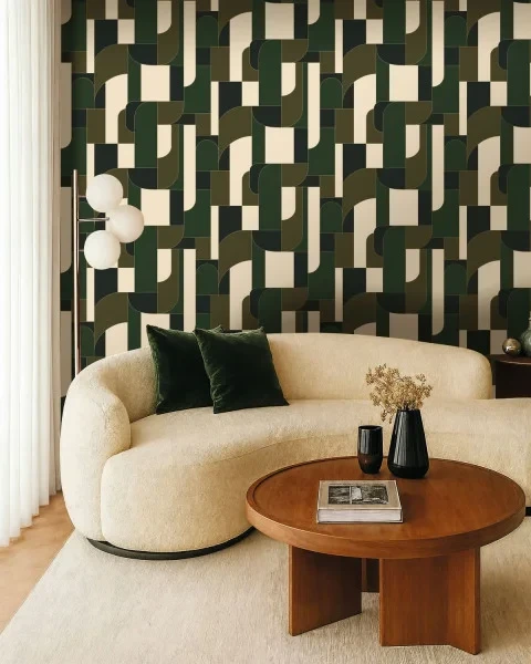 Caselio 107390463 Maison Simeon Achille Olive - tapeta geometryczna