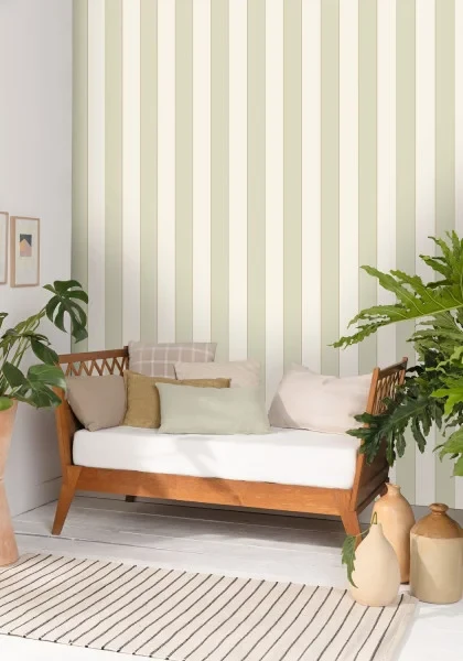 Caselio 101077036 Maison Simeon Moonlight Golden Lines Vert amande dore - tapeta w paski