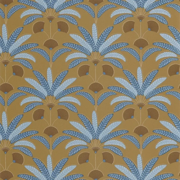 Caselio 107400728 Maison Simeon Gisele Moutarde indigo - tapeta w liście palmowe art deco