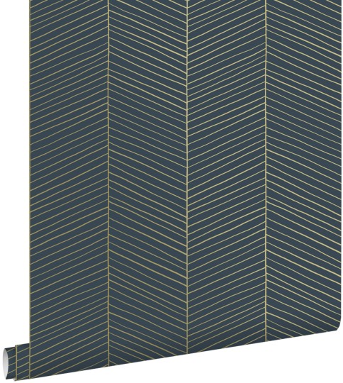 Esta 139452 Bloom Herringbone dark blue and gold - tapeta w jodełkę