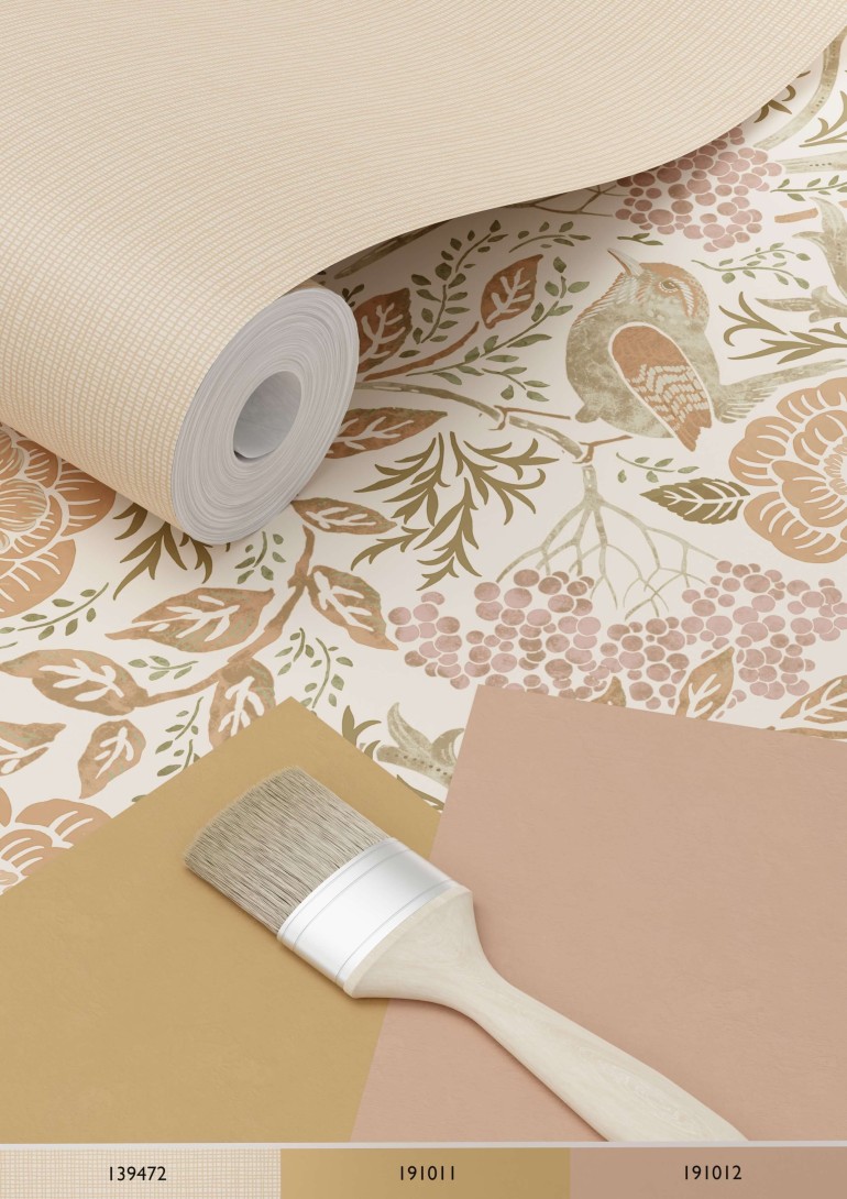 Esta 139566 Bloom Flowers and Birds sand color beige and antique pink - tapeta w kwiaty