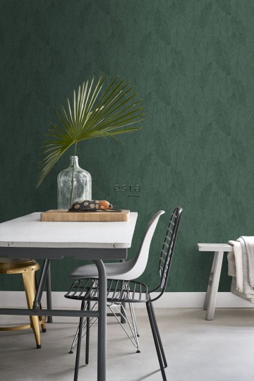Esta 139449 Bloom Pen Drawn Leaves dark green - tapeta w liście bananowca