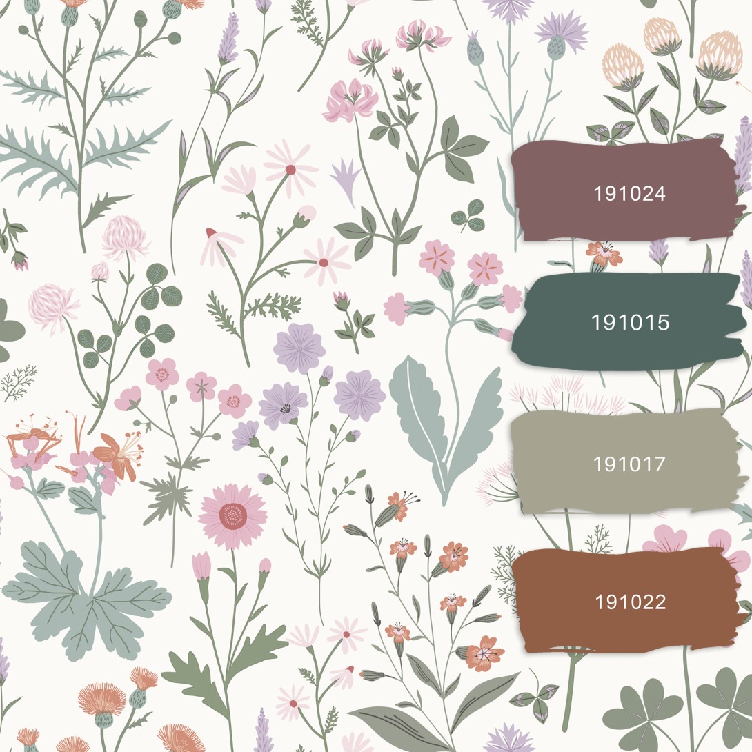 Esta 139482 Bloom Wildflowers lilac purple pink and green - tapeta w polne kwiaty