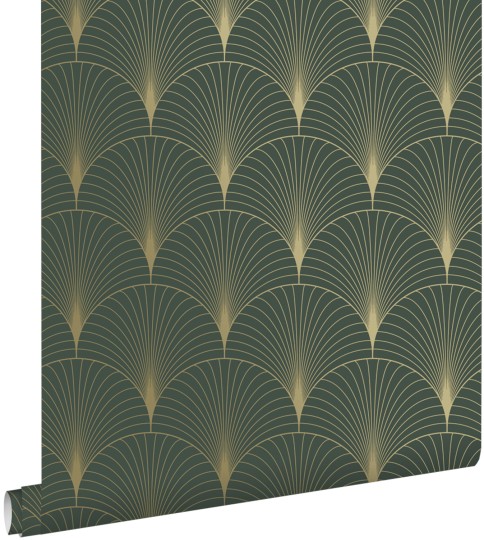 Esta 139584 Bloom Art Deco Motif dark green and gold - tapeta w geometryczny wzór art deco