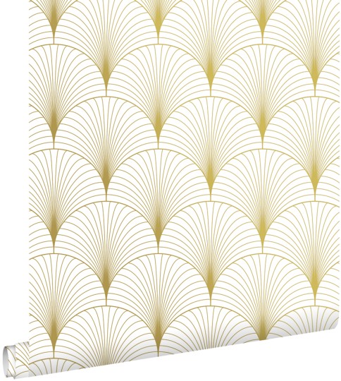 Esta 139456 Bloom Art Deco Motif white and gold - tapeta w geometryczny wzór art deco