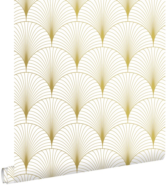 Esta 139456 Bloom Art Deco Motif white and gold - tapeta w geometryczny wzór art deco