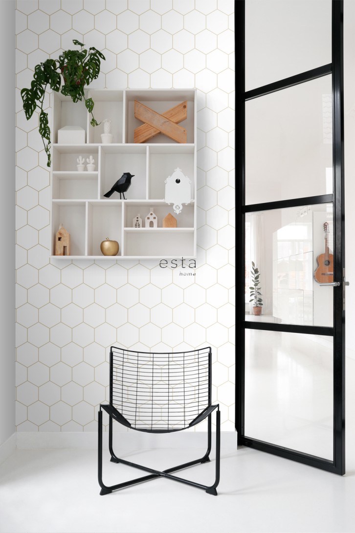 Esta 139312 Bloom Hexagon white and gold - tapeta w heksagony