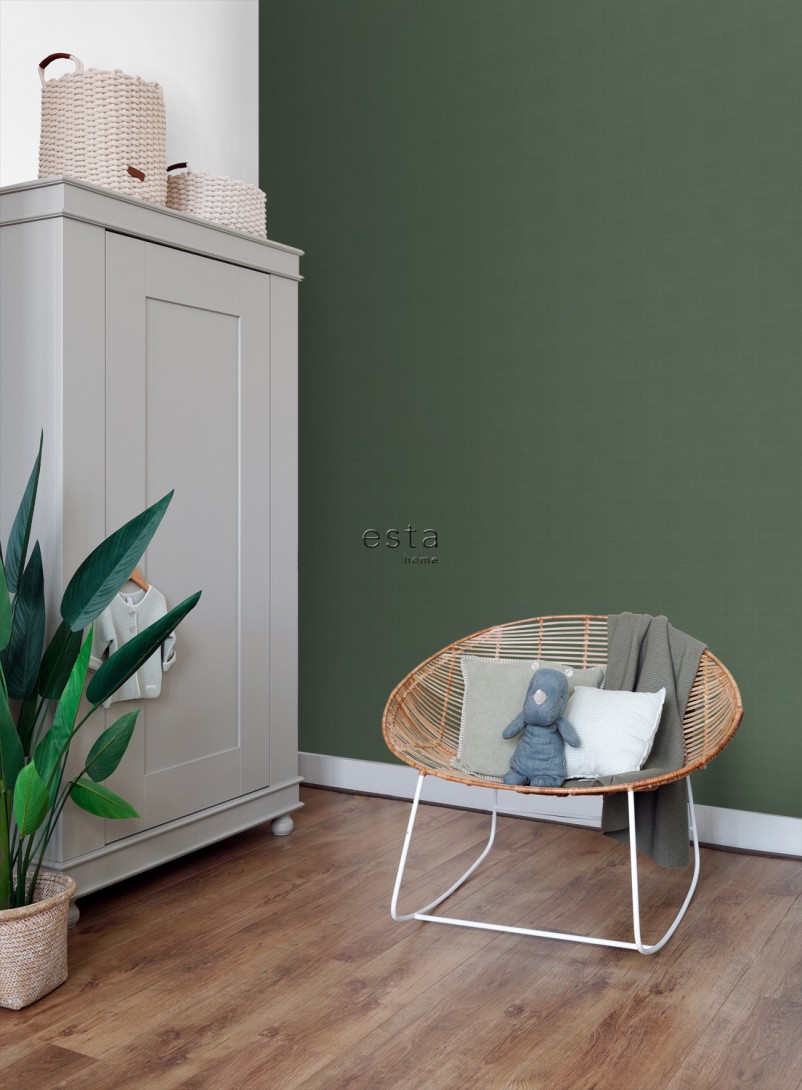 Esta 139240 Pom Pom Pie Linen look dark green - tapeta imitująca len