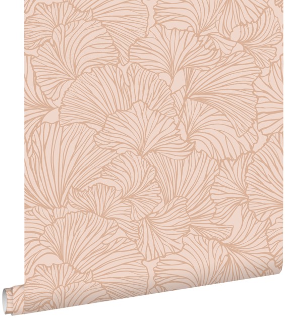 Esta 139489 Bloom Ginkgo leaves terracotta pink - tapeta w liście miłorzębu