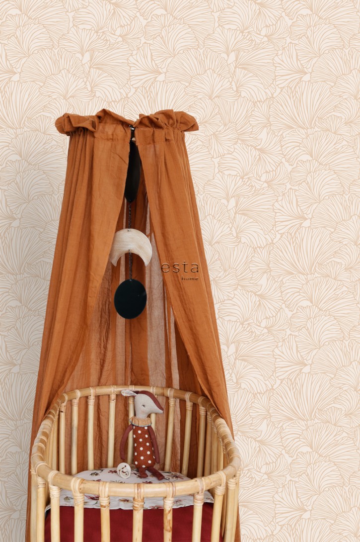 Esta 139488 Bloom Ginkgo leaves sand beige and light terracotta - tapeta w liście miłorzębu