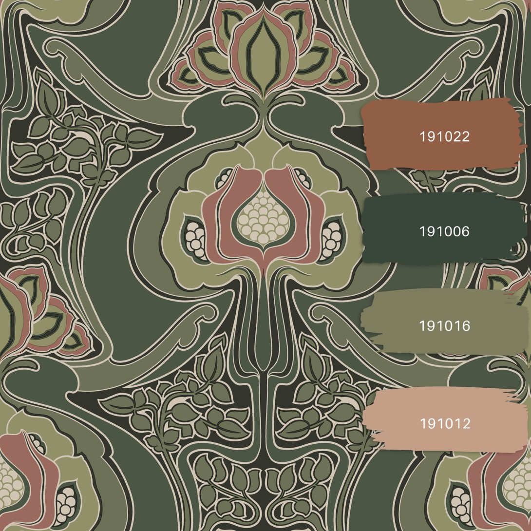 Esta 139571 Bloom Vintage flowers dark green - tapeta w abstrakcyjny wzór roślinny