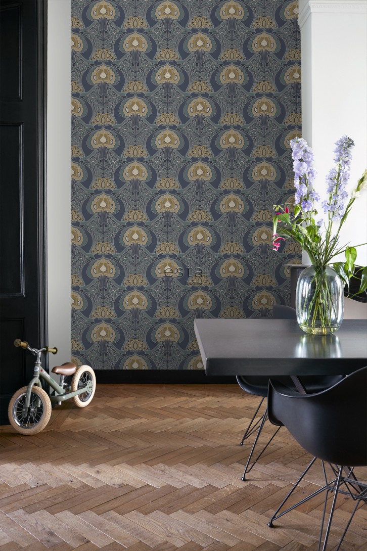 Esta 139572 Bloom Vintage flowers blue - tapeta w abstrakcyjny wzór roślinny