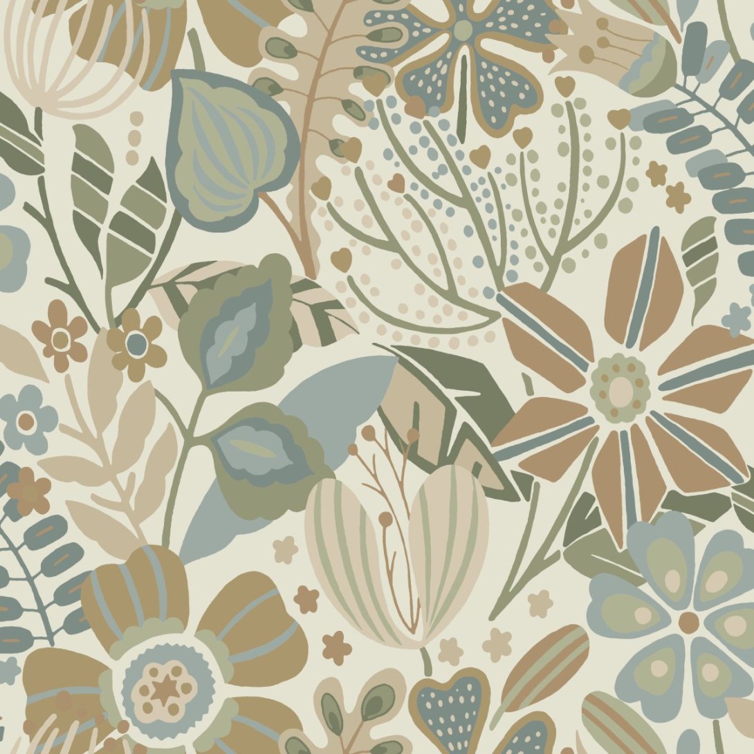 Esta 139676 Bloom Floral pattern beige blue and green - tapeta w kwiaty