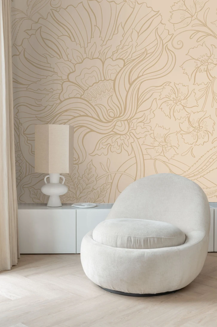 Esta 159411 Bloom Mural flowers beige - mural w minimalistyczne kwiaty