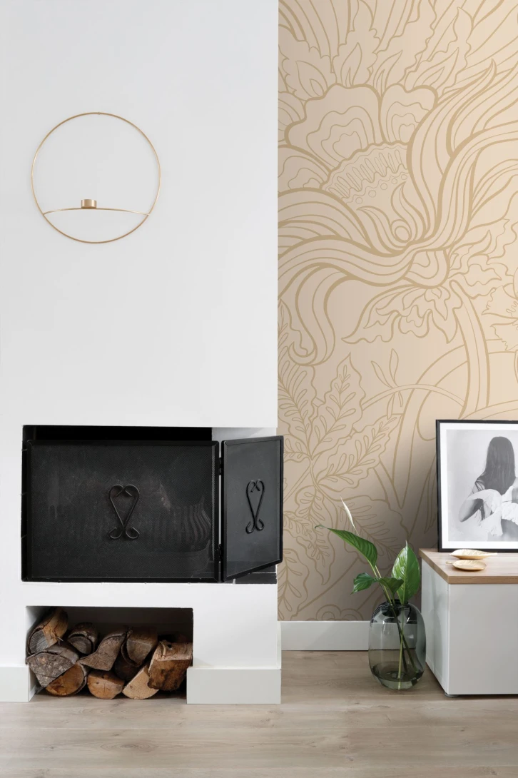 Esta 159411 Bloom Mural flowers beige - mural w minimalistyczne kwiaty