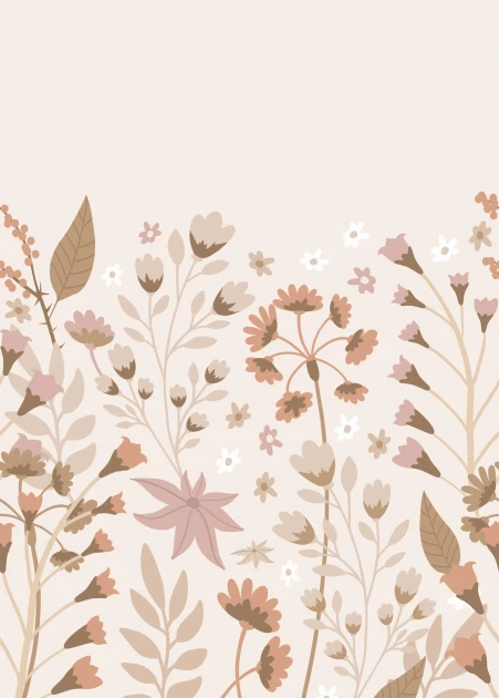 Esta 159410 Bloom Mural flowers beige terracotta and pink - mural w kwiaty i liście