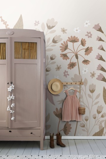 Esta 159410 Bloom Mural flowers beige terracotta and pink - mural w kwiaty i liście